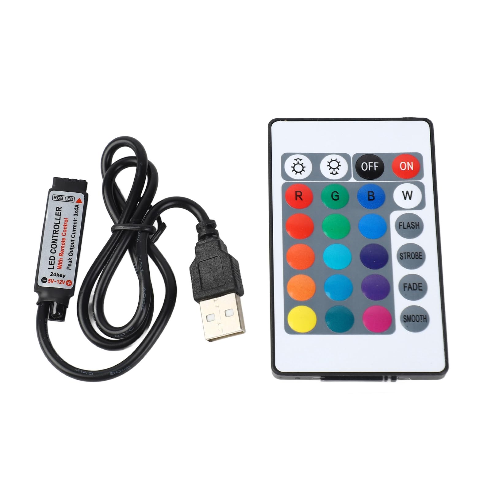 RGB LED Light Strip Controller with 24 Key Wireless Remote, USB Powered Universal Mini for LED Lamps Soft Light Strips Glass Curtain Wall Lights