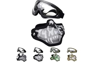 Outgeek Airsoft Half Face Mask Steel Mesh and Goggles Set for Halloween and Xmas