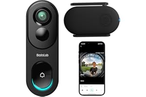 BOTSLAB 5MP Doorbell Camera Wireless Outdoor, 180° Pano View, No Monthly Fee, 2.4G Wi-Fi Video Doorbell, Human Detection, 2-W