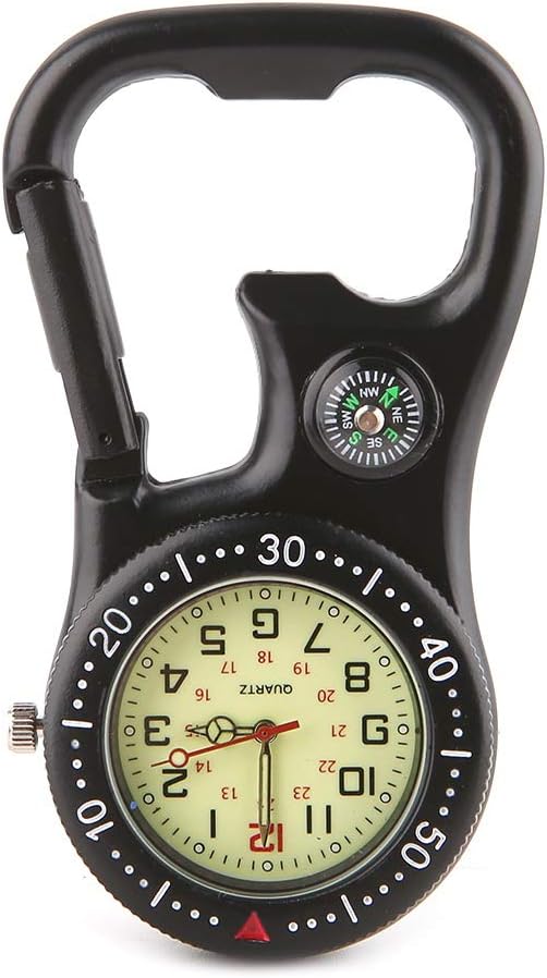 SIQIMI Outdoor Luminous Fob Watch Carabiner Clip Locking Hang Buckle with Compass Bottle Opener