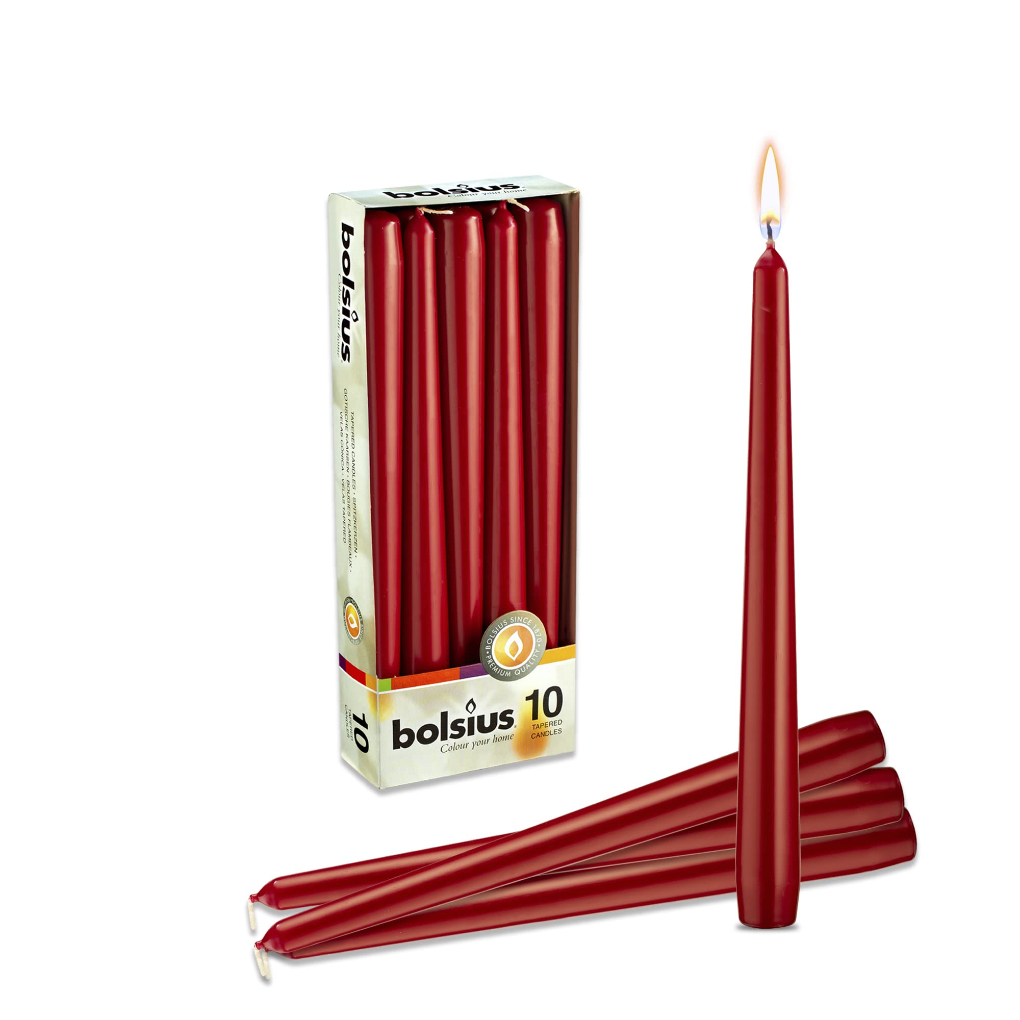BOLSIUS Tapered Dinner Candles, "Dark Red Box", Pack of 10, Winered, 103600352244