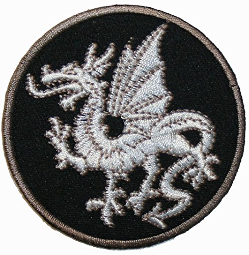 White Welsh Dragon Patch Fantasy Legend Badge Sign Embroidered Iron On Applique