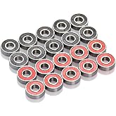 TIMESETL 20 Pack 608-2RS Ball Bearings, Double Rubber Sealed Miniature Deep Groove 608RS Bearings for Skateboards, Inline Skates, Scooters, Roller Blade Skates, 8 x 22 x 7mm