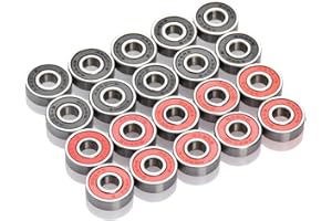 TIMESETL 20 Pack 608-2RS Ball Bearings, Double Rubber Sealed Miniature Deep Groove 608RS Bearings for Skateboards, Inline Skates, Scooters, Roller Blade Skates, 8 x 22 x 7mm