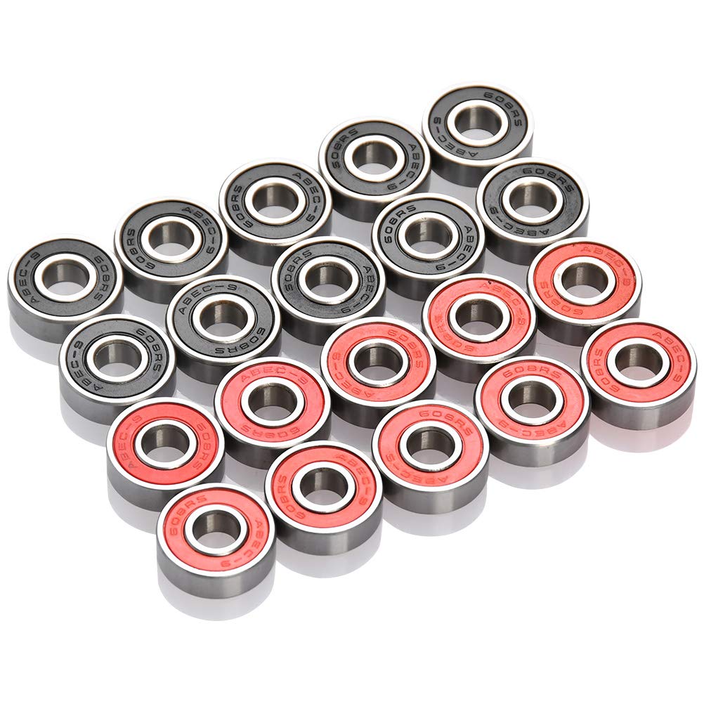 TIMESETL 20 Pcs 608-2RS Ball Bearing - Double Rubber Sealed Shielded Miniature Deep Groove 608rs Bearings for Skateboards, Inline Skates, Scooters, Roller Blade Skates & Long boards (8mm x 22mm x 7mm)