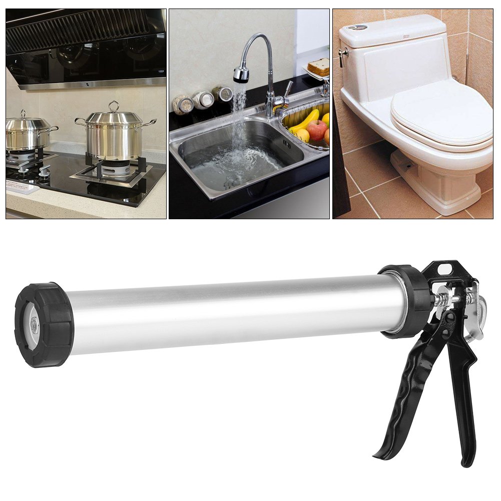 Manual Aluminium Tube Cartridge Gun Tool 600 ml Cartridge Silicone Syringe Raw Off Press with 10 Jets