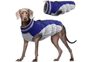 FUAMEY Dog Coat,Warm Dog Jacket Winter Coat Paded Dog Fleece Vest Reflective Dog Cold Weather Coats with Built in Harness Waterproof Windproof Dog Snow Jacket Clothes with Zipper Blue XXX-Large