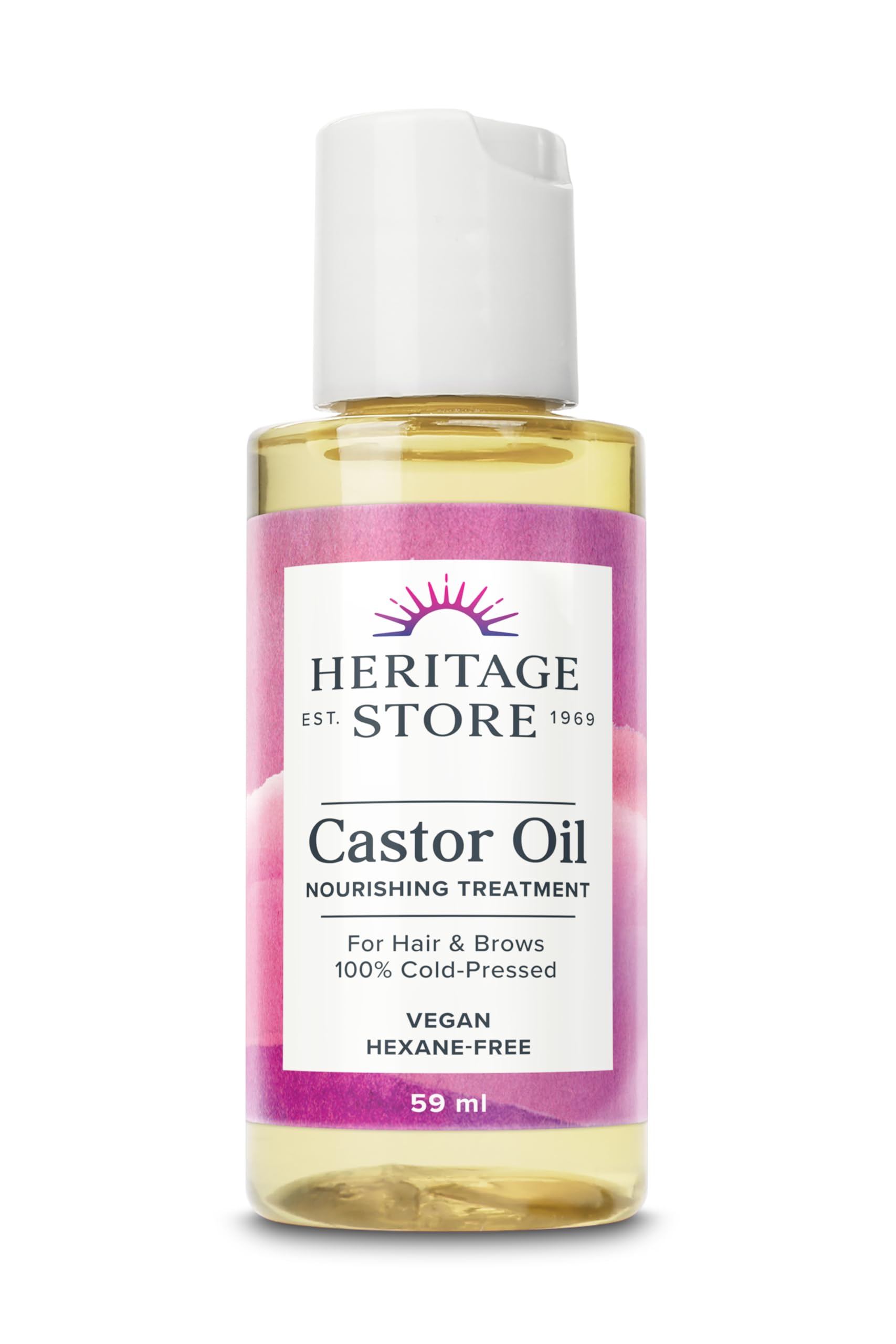 Heritage Store Castor Oil 59ml - Nourishing Hair Growth Oil, Skin Care, Eyelashes & Brows - Cold Pressed, Hexane Free, Vegan & Cruelty Free - Handy Travel Size Bottle
