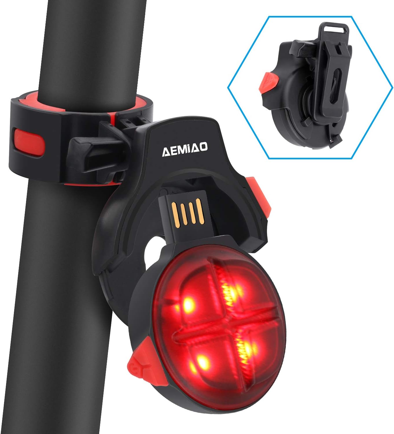 AEMIAO Bike Lights - Wireless USB Rechargeable LED Bicycle Light Smart Brake Sensor Bike Taillight, 5 Light Modes, Water Resistant Cycling Lights for Any Road & Mountain Bike, Easy Mount / Quick Release, Two Ways Installation