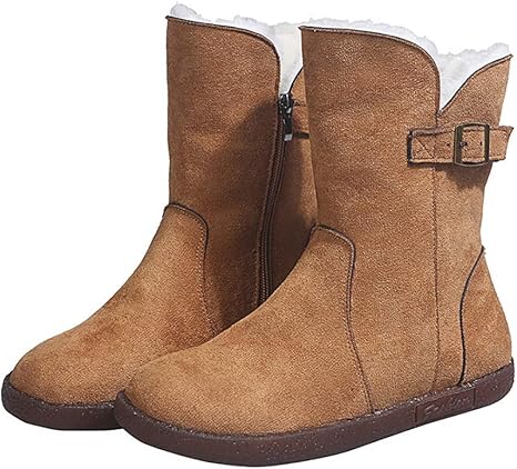 Amazon Co Jp 冬のスノーブーツ コットンブーツ メスファーワンピースラウンドトゥミッドチューブサイドジッパーベルベットスノーブーツ あらゆる種類の着用に適しています ブラウン 37 ホーム キッチン