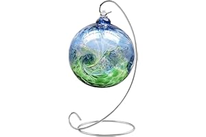 Abom 1 Pack 8in Single Ornament Display Stand, Air Plant Holder, Terrariums Hanger, Silver Iron Hanging Hook for Christmas Halloween Decoration, Glass Crystal Witch Ball, Home Wedding, Party Decor (1pcs)