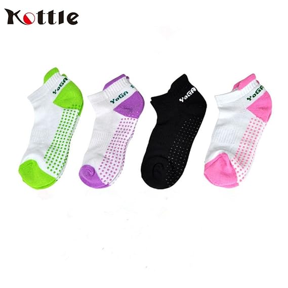 Kottle 4 Paar Anti-Rutsch Silicon Dot Cotton Yoga Socken Pilates Socken für Frauen