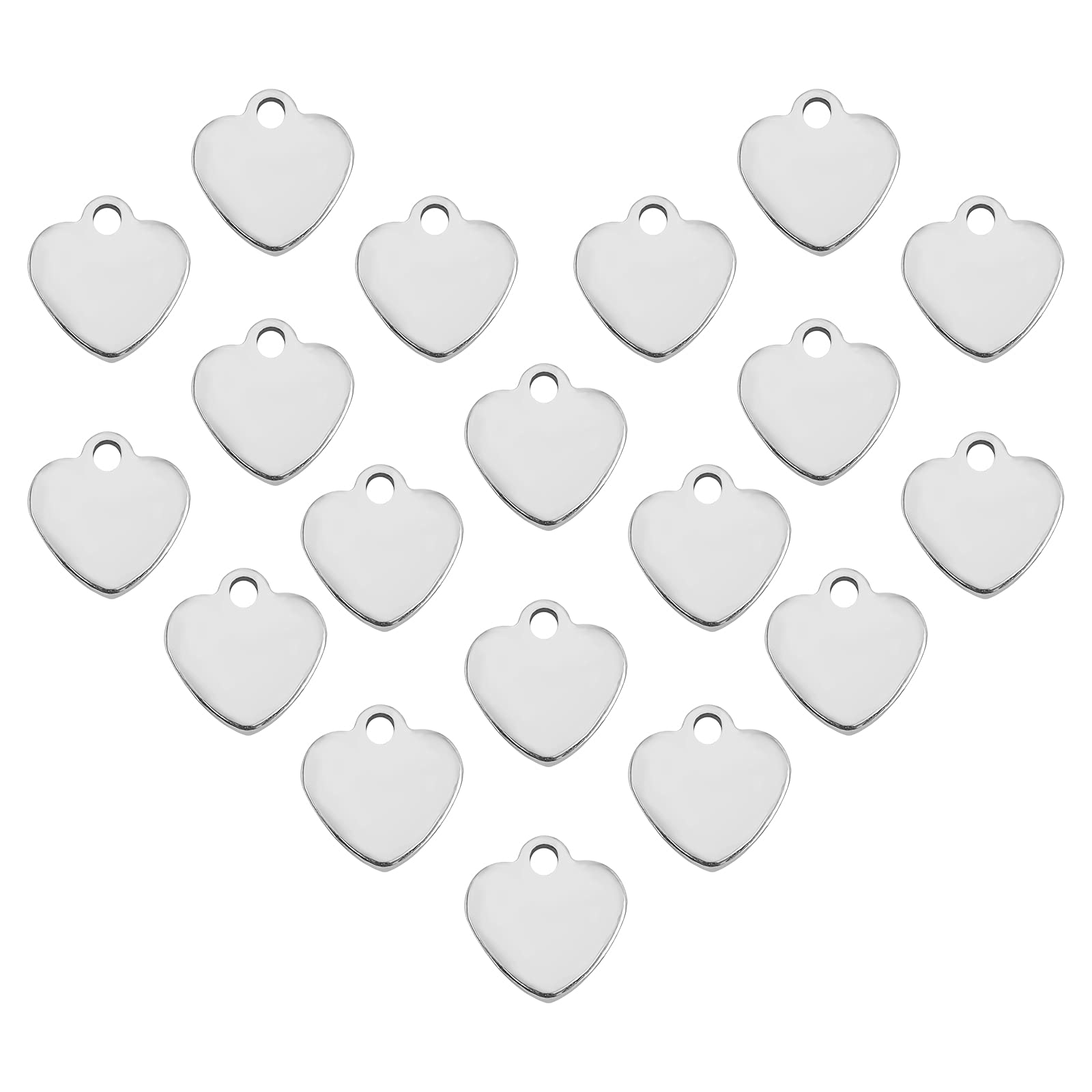UNICRAFTALE about 200pcs Flat Heart Charm Hypoallergenic Charms Blank Tags Stainless Steel Pendant Metal Pendant for DIY Jewelry Making 9.5mm Stainless Steel Color