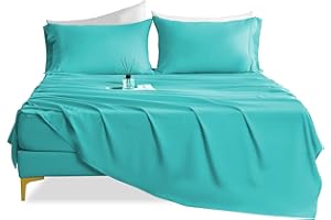 CozySmile Breathable Cooling Full Sheet Set - Hotel Luxury 4 Piece Deep Pocket Sheets for Full Size Bed, Fits 16" Mattress, Easy Care Wrinkle Free Bedding Sheet and Pillowcase Set, Turquoise