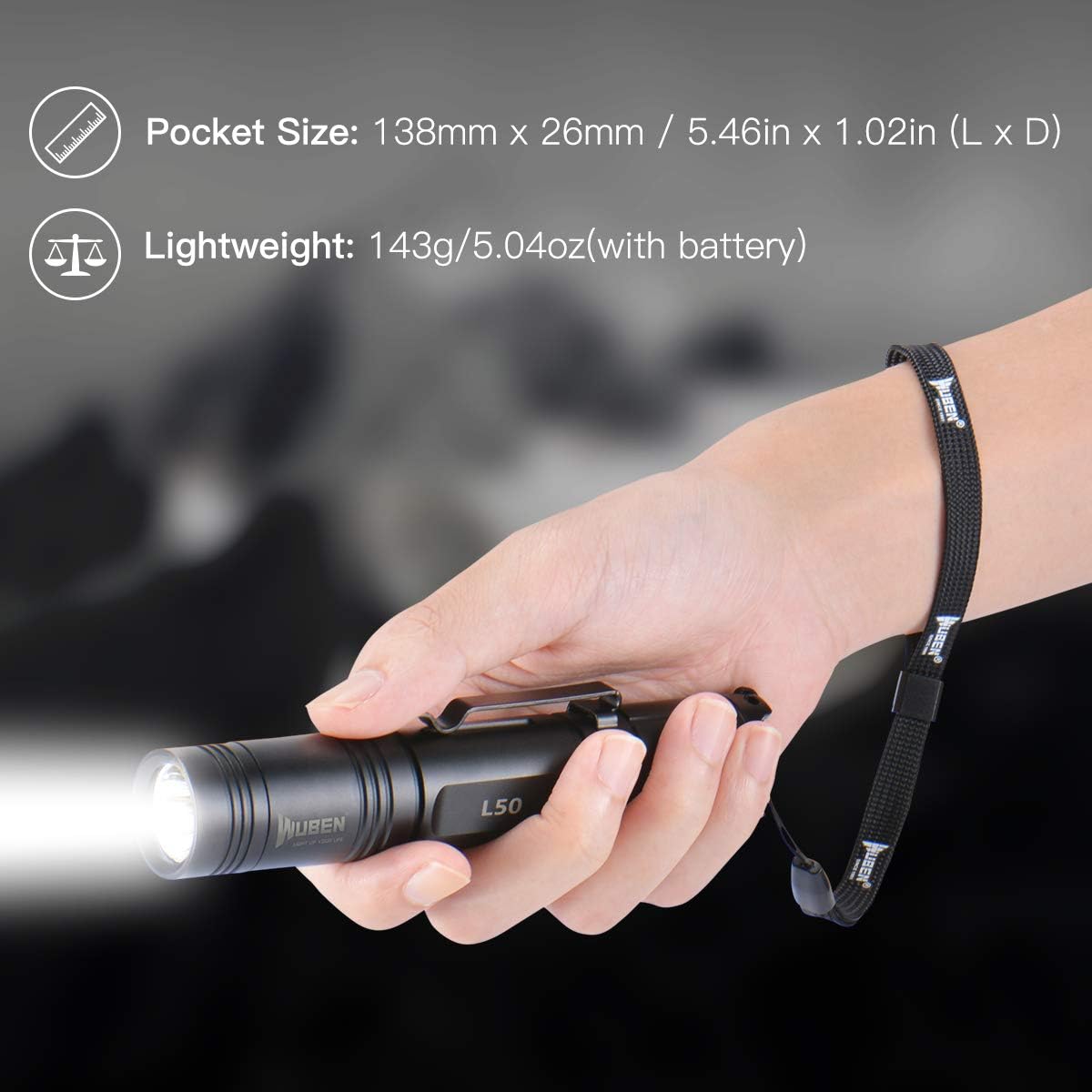 WUBEN LED Flashlight 1200 Lumens Super Bright Rechargeable Tactical Flash Light Waterproof 5 Modes Handheld Pocket Flashlights for Outdoor Camping Hiking Emergency (with 18650 Battery) - - 