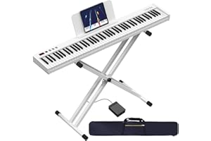KONIX 88 Key Semi Weighted Keyboard Piano, Full Size Digital Piano with Double X Stand, Portable Keyboard Piano for Beginner Include Sustain Pedal, Power Supply and Piano Bag - White