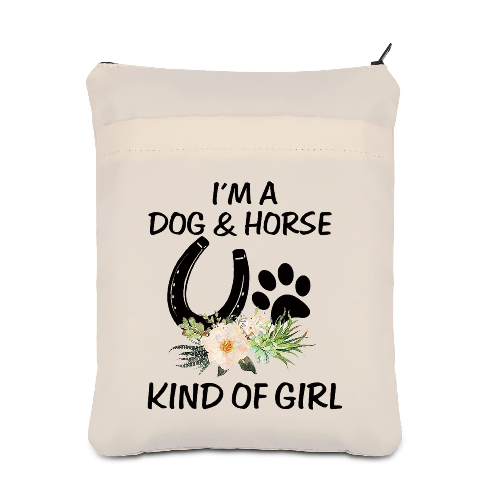PLITI Dog Lover Book Sleeve Horse Lover Gift I'm A Dog and Horse Kind of Girl Paw Print Horseshoe Book Protector for Cowgirl (Dog Horse Girl BSU)