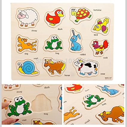 FunBlast Wooden Colorful Learning Educational Board for Kids with Knobs, Educational Learning Wooden Board Tray, Size- 30 X 22 cm, Available in 8 Different Variants (Animal)