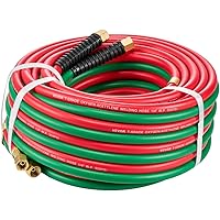 VEVOR 50FT x 1/4-Inch Oxy Acetylene Hose, T-Grade Rubber, 300PSI, Green+Red, Welding Hose, 1 Pack