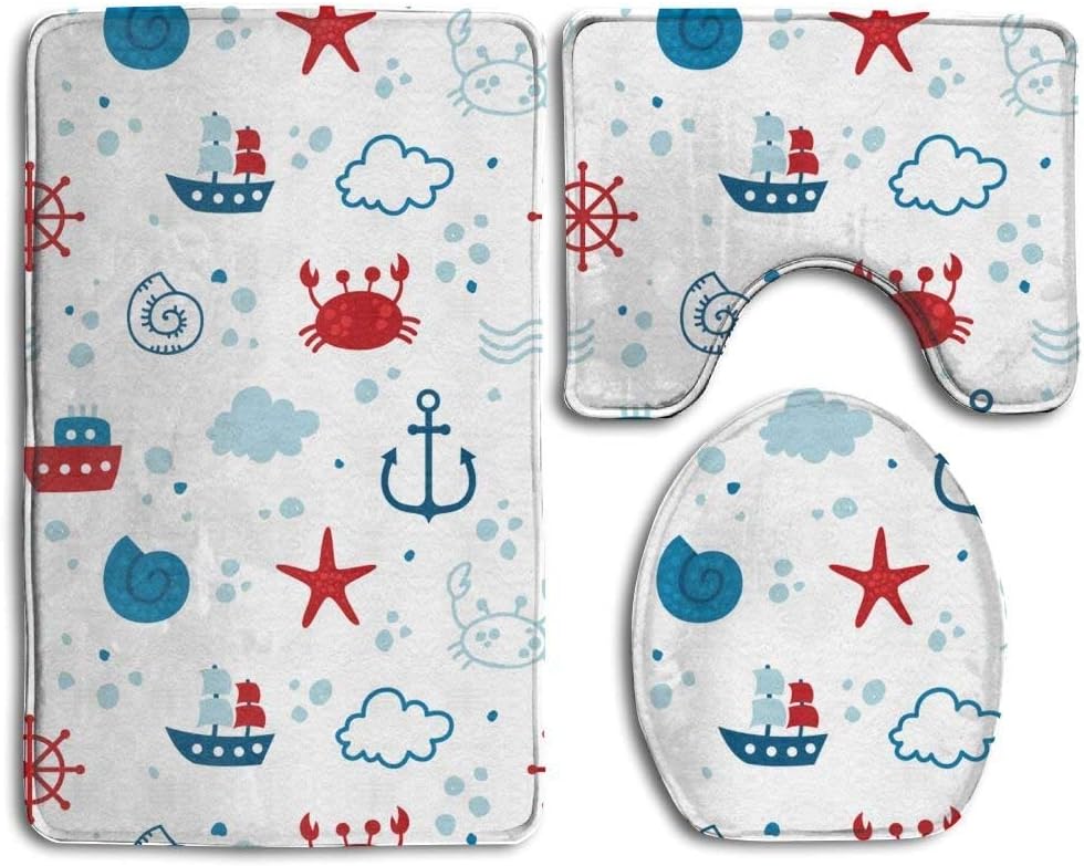 Juego de alfombras de baño, diseño de estrella de mar con ancla de
