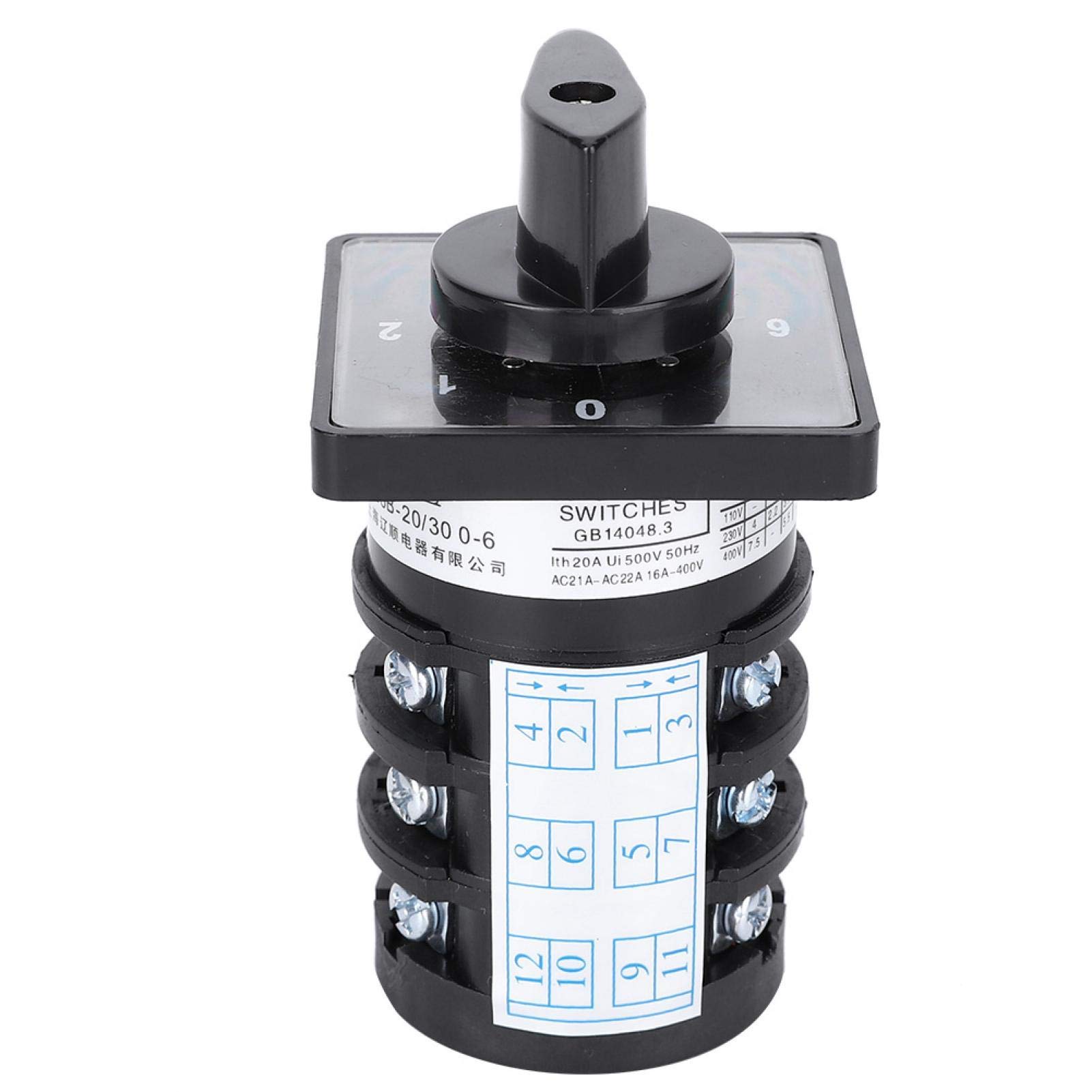 500V 20A 7-Position Changeover Switch,12 Terminals Locking Type 0-1-2-3-4-5-6 Cam Changeover Control Switch,for Various Types of Circuits