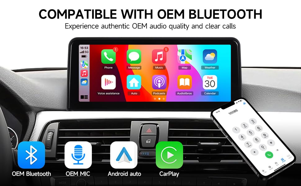 VIBEX 10.25 Inch Car Radio Carplay Wireless & Android Wireless Car Radio for BMW 3 4 Series F30/F31/F32/F33//F34/F36 2012-2016 with NBT System, Touchscreen Stereo Receiver with AirPlay Link, Siri