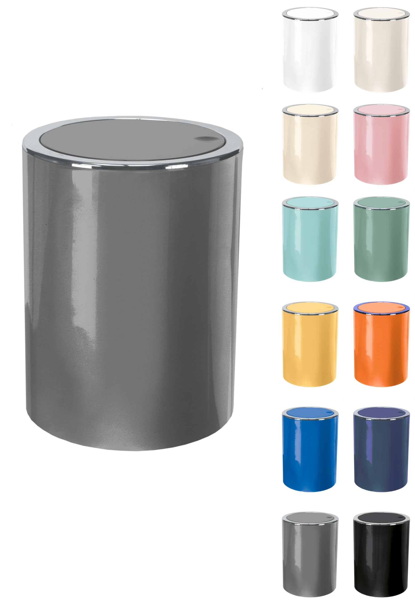 KW "Clappe" 5Ltr Plastic Swing Bathroom /Kitchen /Small Waste /Office Bin (Grey)