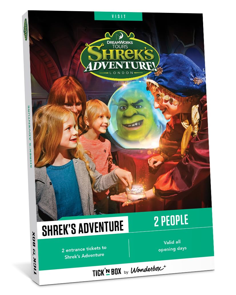 Tick&Box - Gift Box - Shrek Adventure - Visit DreamWork's Immersive Attraction - 1 Day Entry for 2 - Unique Idea - Valid for 2 years