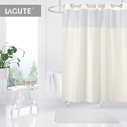 Lagute Hookless Shower Curtain With Snaphook Removable Peva Insert