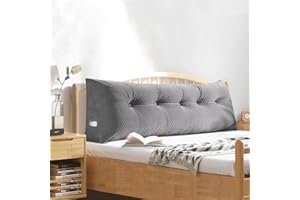 QNLONG Twin-Dorm-Bed-Headboard-Pillow, Wedge Pillow Headboard Grey Lumbar Support Pillow for Bed Sitting up Bed Pillows for Reading Body Positioners with Removable Cover (39x7.8x19.7 Inches)