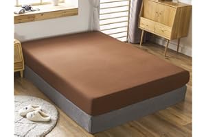 DAUAOTO Fitted Sheet Only Twin Size, 18" - 24" Extra Deep Pocket Bottom Sheet, Brown Soft Microfiber Bedding for Kids Adults