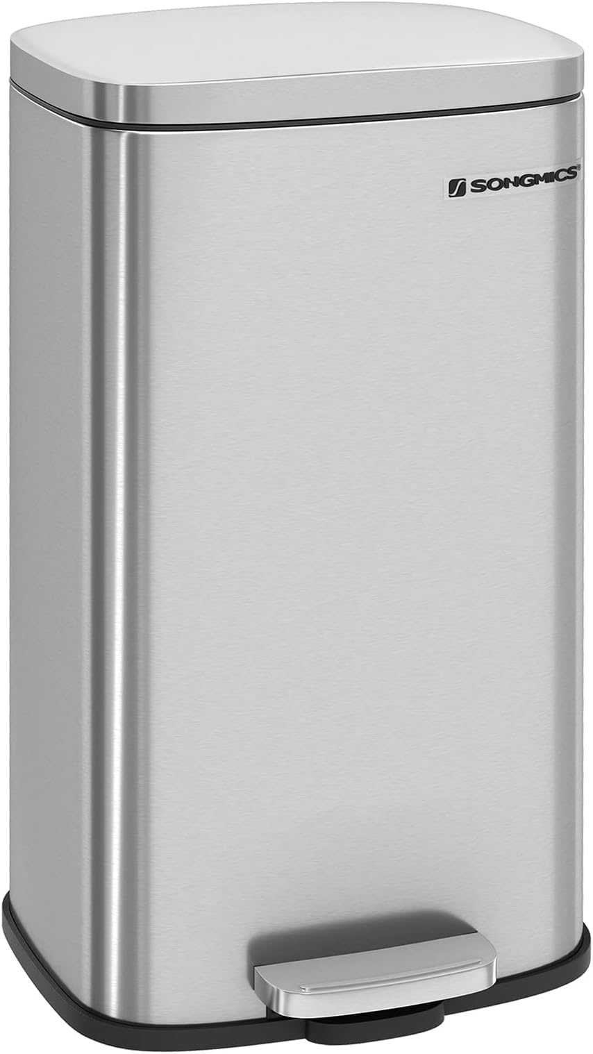 SONGMICS Kitchen Bin 30L Pedal with Soft-Close Lid Steel Silver LTB03NL