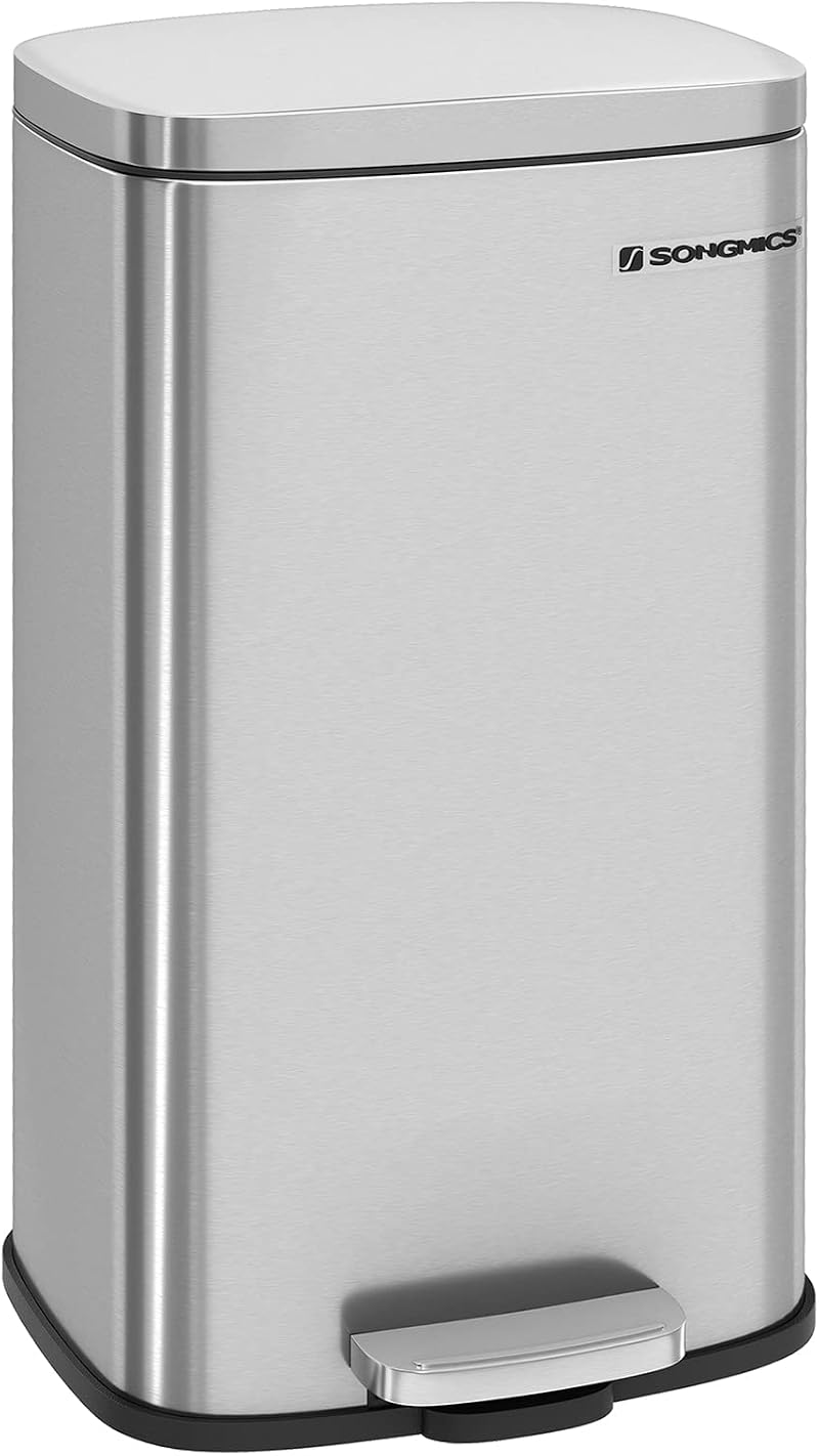 SONGMICS Kitchen Bin 30L Pedal with Soft-Close Lid Steel Silver LTB03NL