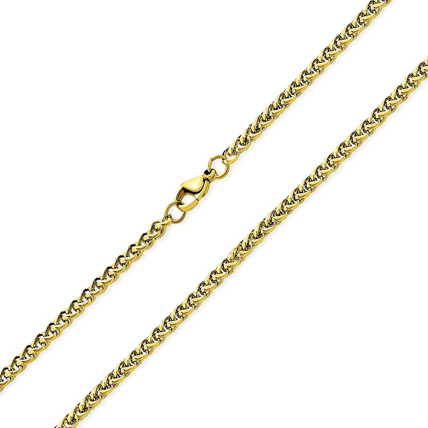 Bling Jewelry Unisex 5mm Wheat Foxtail Chain Necklace Men Women Teens Yellow Gold Plated Stainless Steel 30 Inch - Sleek & Strong