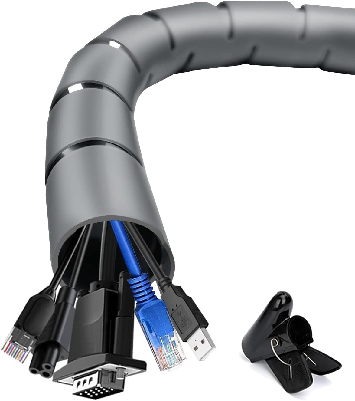 Cable Tidy Cable Management Sleeve, shinfly 6m/19.7ft Wire Tidy Sleeve with a Wire Guide Clip, ∅0.87"+∅1.1"/22mm+28mm Cable Tidy Tube Wire Organizer for TV PC Home, Grey