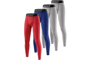 Celfaeree 4 Pack Boys Compression Pants Leggings Athletic Sports Youth Tights Workout Thermal Base Layer