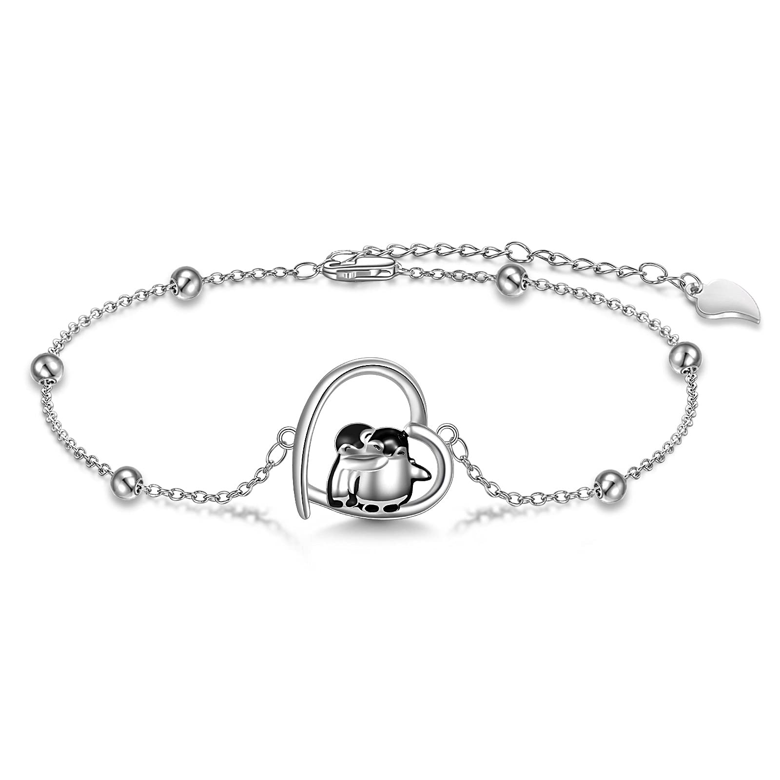 YAFEINI Penguin Anklets Sterling Silver Hugging Penguins Cute Animal Christmas Jewelry for Women Sister
