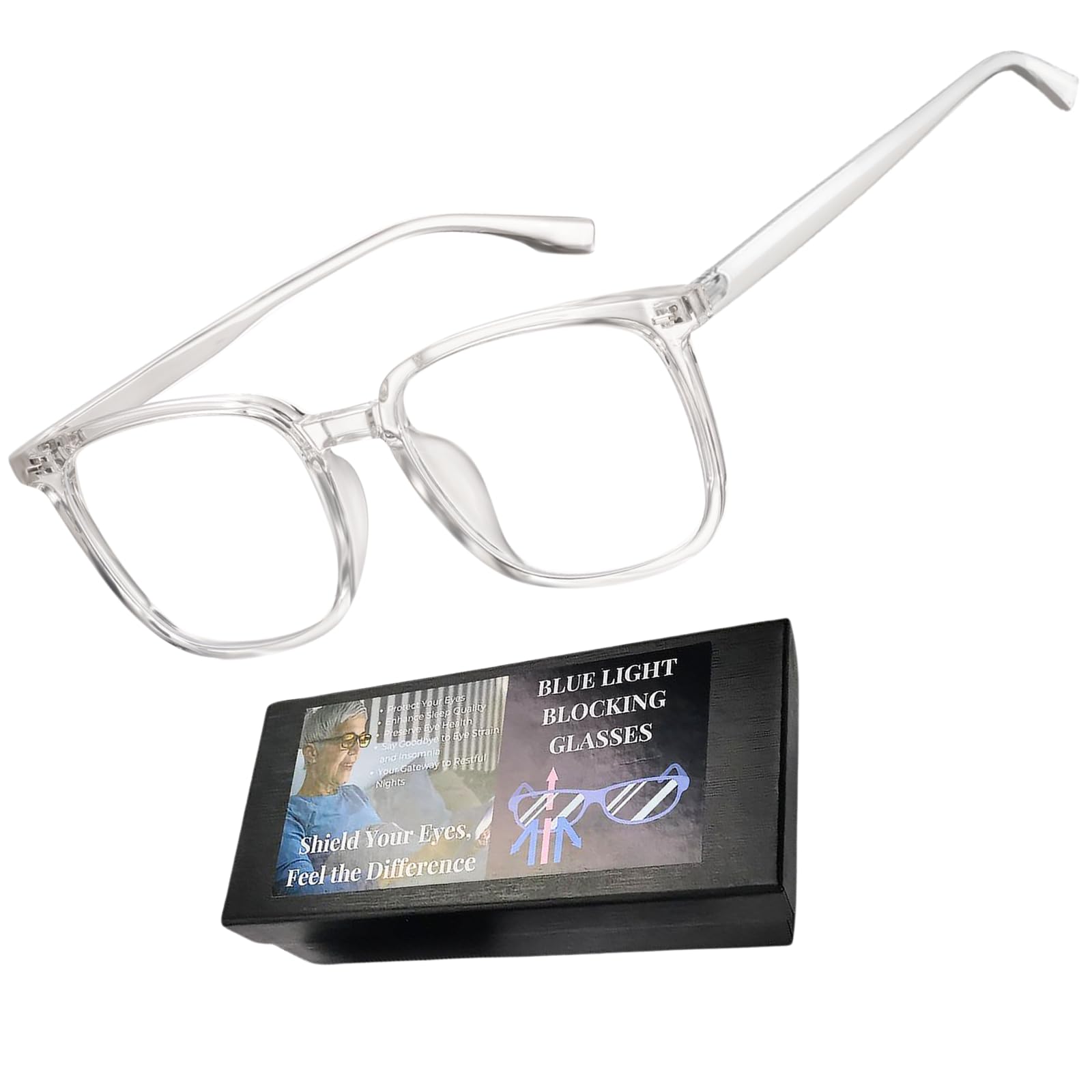 genkigold Clear Lenses Blue Light Blocking Glasses:Improve Sleep Quality,Combat Insomnia,Promote Melatonin Production,Ease Dry Eyes,Headaches from for Computer,TV,Gift for Women & Men (Clear Frame)