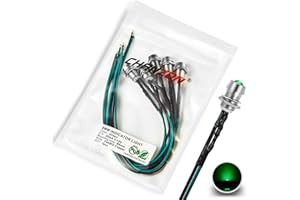 Chanzon 5 pcs 8mm Panel Mount + 5mm LED Colored Green Pilot Diode Light (Diffused Round Lens) 12V Universal Flush Mount Dash Board Indicator Panel Socket Lights Bulb Lamp for Cars Boats