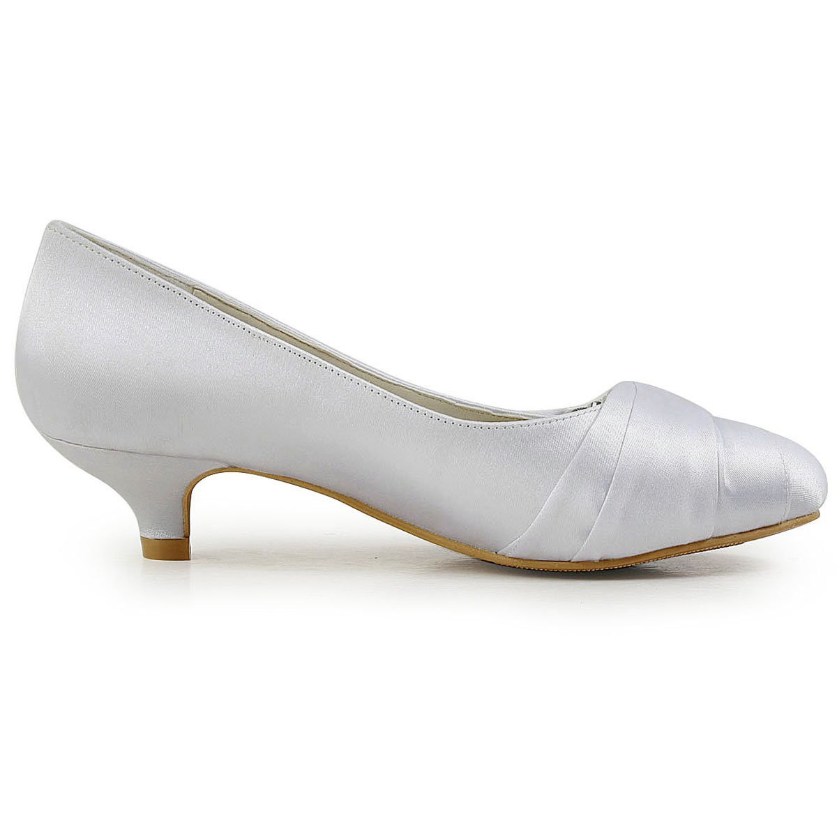 ELEGANTPARK Women Closed Toe Comfort Heel Rhinestone Satin Wedding Bridal Shoes