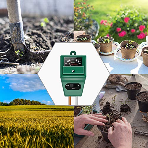 Axwcon Soil pH Meter, 3-in-1 Soil Test Kit Moisture/Light/pH Tester Great for Gardening, Farming, Indoor & Outdoor (No Battery Needed)