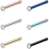 Ruifan 6PCS 18G Mix Color 316L Surgical Steel Jeweled Clear Diamond CZ Nose Stud Rings Bone Pin Piercing Jewelry 1.5mm 2mm 2.5mm 3mm