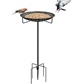 Standing Bird Feeder Tray,11.8" Stainless Steel Large Platform Bird Feeder Mesh Seed Tray with Adjustable Heavy Duty Stand Birds Feeder Pole for Outside Wild Birds in Garden Backyard