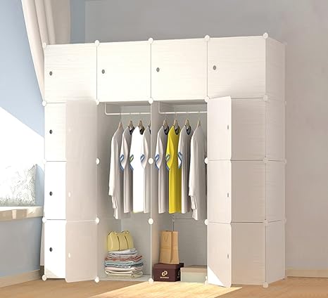 PREMAG Wood Pattern Portable Garderobe für hängende Kleidung, Kombischrank, modulare Schrank für platzsparende, Ideale Storag