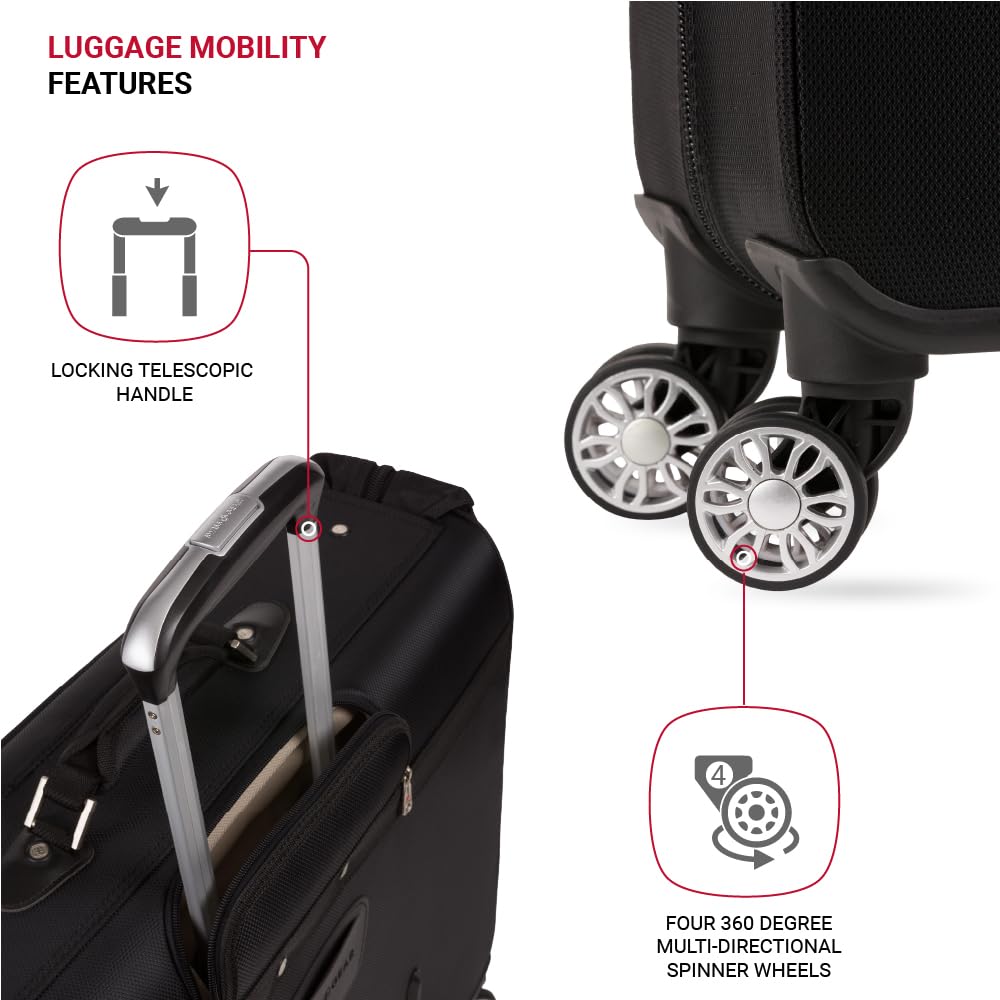 SwissGear 7895 Premium Rolling Garment Bag, Black, 24