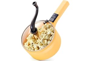 CORNRUSH Multifunctional Electric Hot Pot Cooker, Upgraded Non-Stick Stainless Steel 1L Mini Portable Lazy Pot Popcorn Ramen Maker for Steak Egg Soup Camping Travel with Long Handle Power Adjustment Yellow