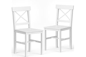 HOMCOM Dining Chairs Set of 2, Farmhouse Wooden Kitchen Chairs with Cross Back, Solid Structure for Dining Room, White