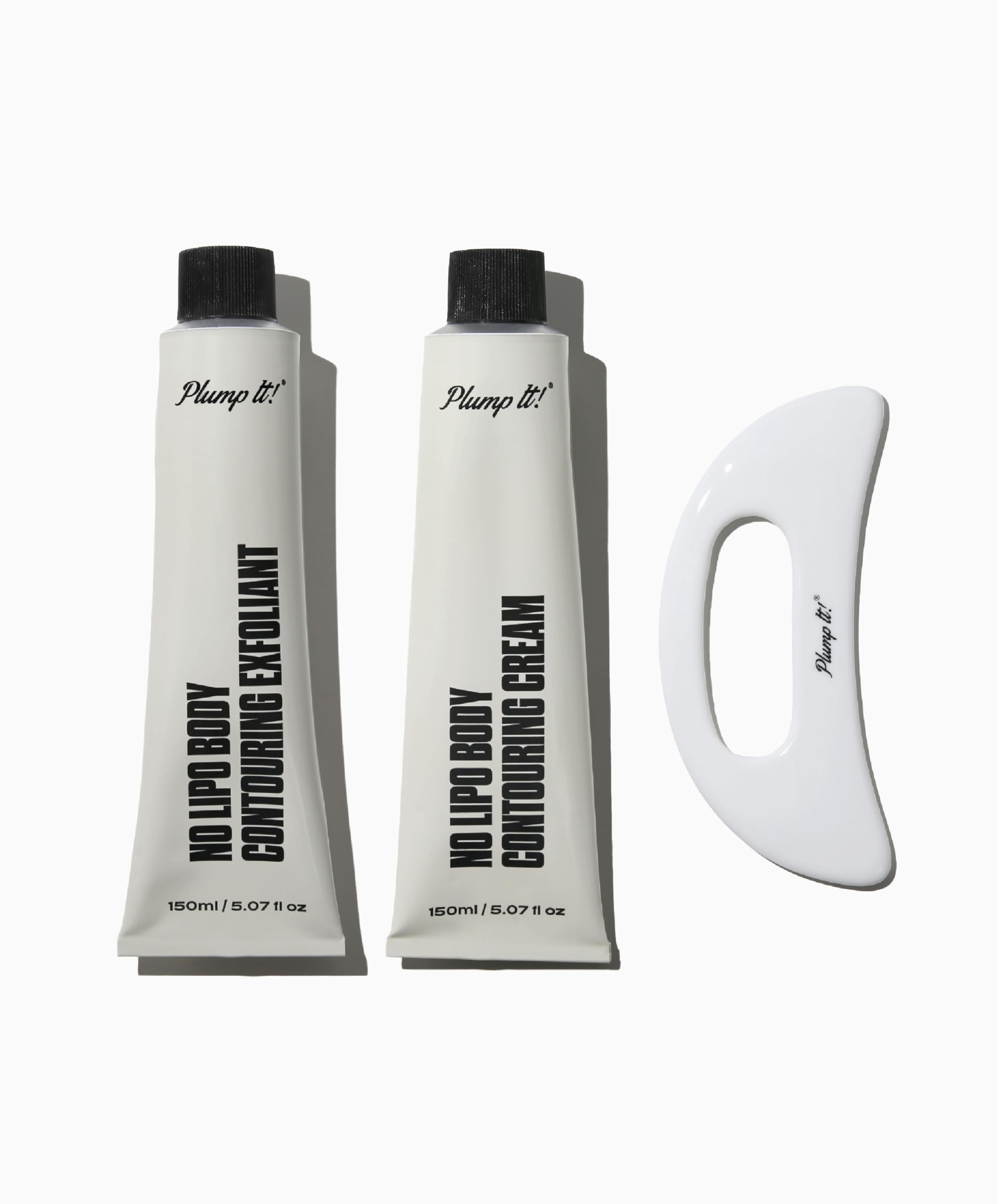 Plump It! No Lipo Body Contouring Kit | Slimming & Smoothing Body Exfolaint & Cream | Ceramic Gua Sha