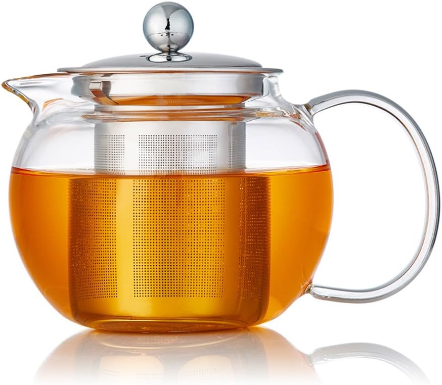 Yiwj Glass Teapot with Stainless Steel Infuser -Borosilicate Galss Teapots Loose Leaf Tea Pots Stove Microwave Safe, 34 Ounce/1000ml