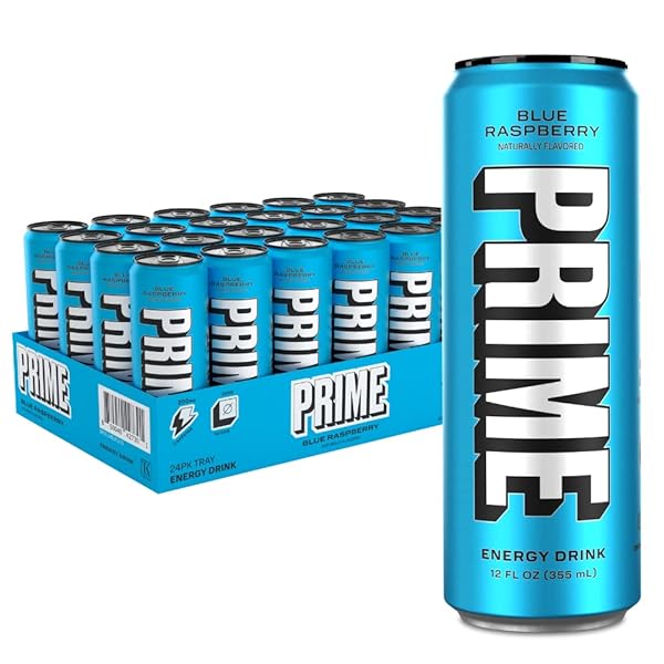 PRIME ENERGY BLUE RASPBERRY | ZERO SUGAR ENERGY DRINK | PREWORKOUT ENERGY | 200MG CAFFEINE WITH 355MG OF ELECTROLYTES AND COCONUT WATER FOR HYDRATION| VEGAN | GLUTEN FREE |12 FLUID OUNCE | 24 PACK